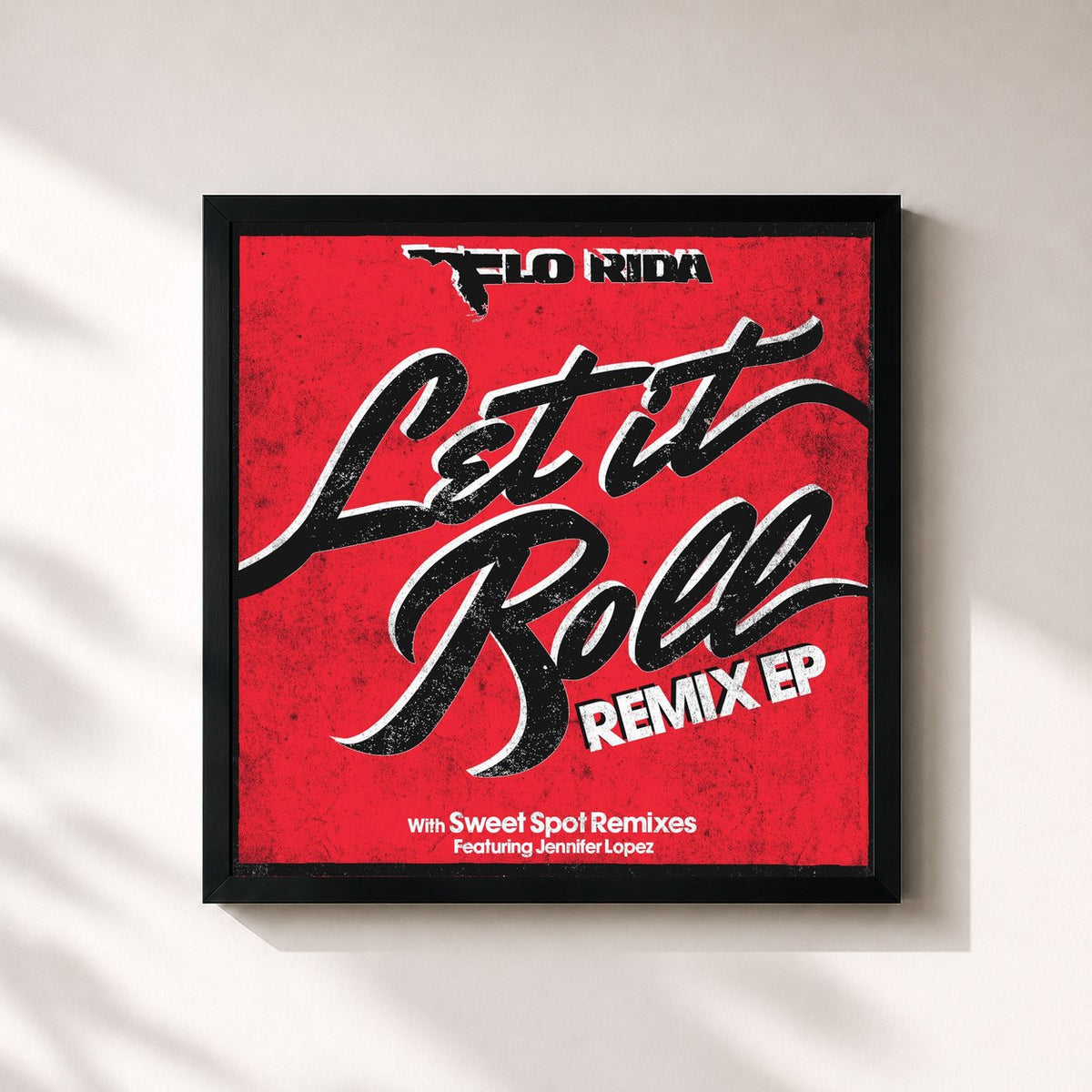 #noir Tableau carré de l'album Let It Roll (Remix EP) de Flo Rida, cadre noir 32x32 cm