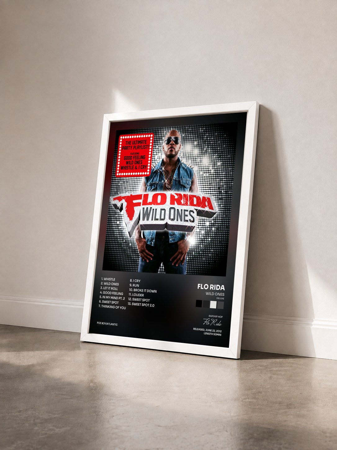 #blanc Tableau de l'album Wild Ones (Deluxe) de Flo Rida vu de trois quarts, cadre blanc