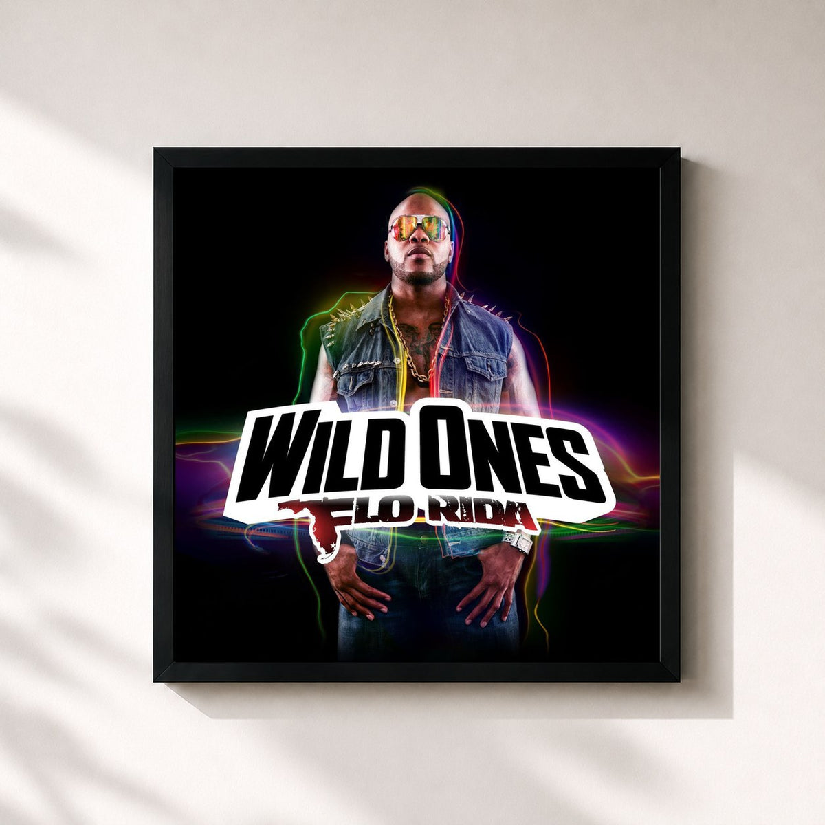 #noir Tableau carré de l'album Wild Ones de Flo Rida, cadre noir 32x32 cm