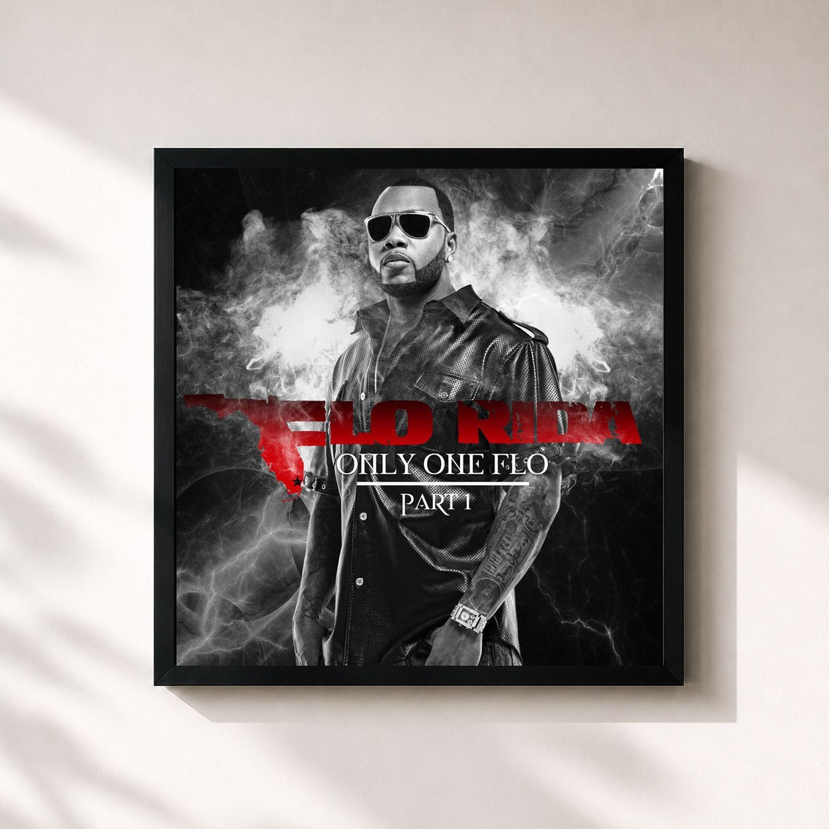 #noir Tableau carré de l'album Only One Flo (Part 1) de Flo Rida, cadre noir 32x32 cm