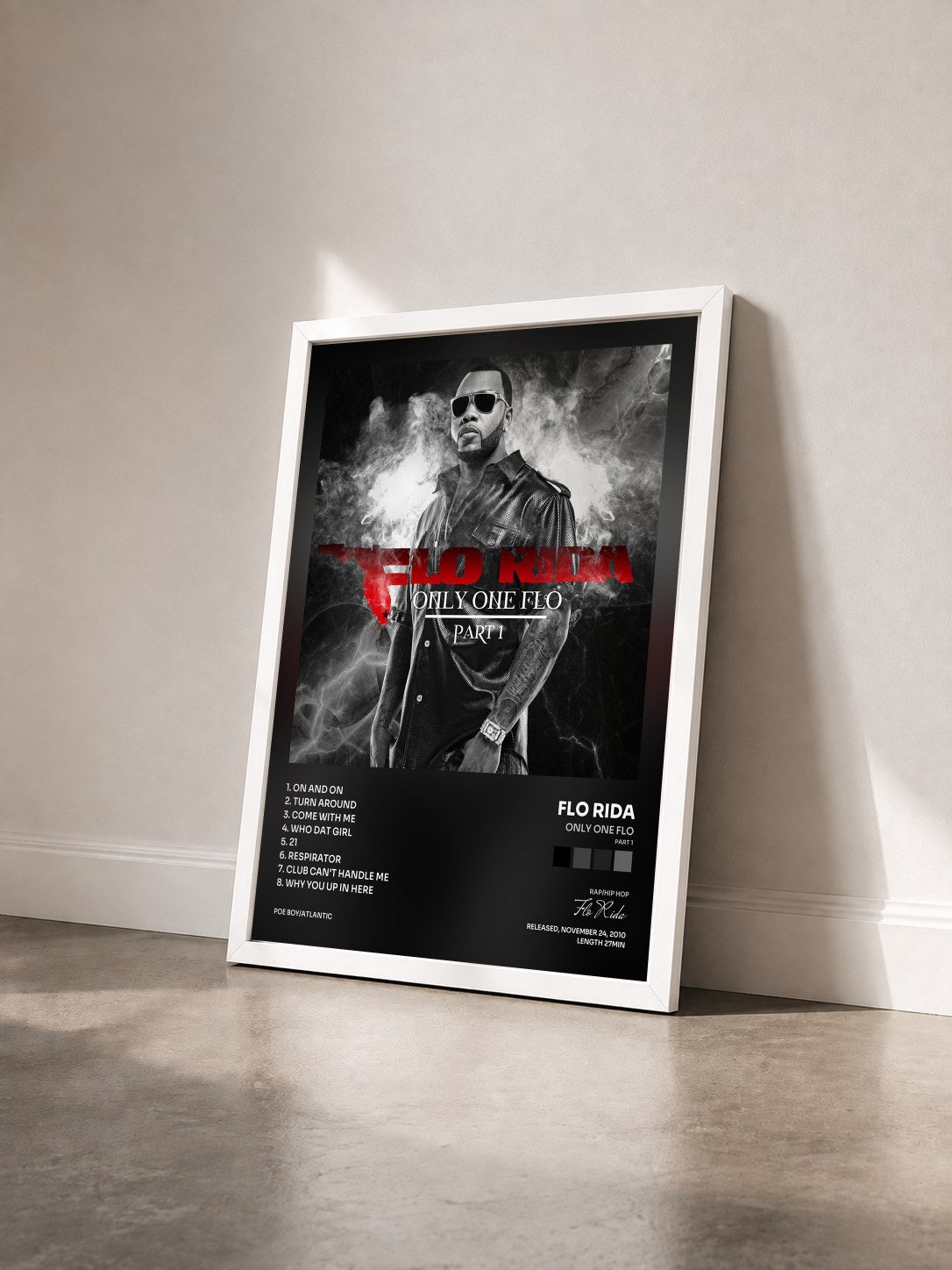 #blanc Tableau de l'album Only One Flo (Part 1) de Flo Rida vu de trois quarts, cadre blanc