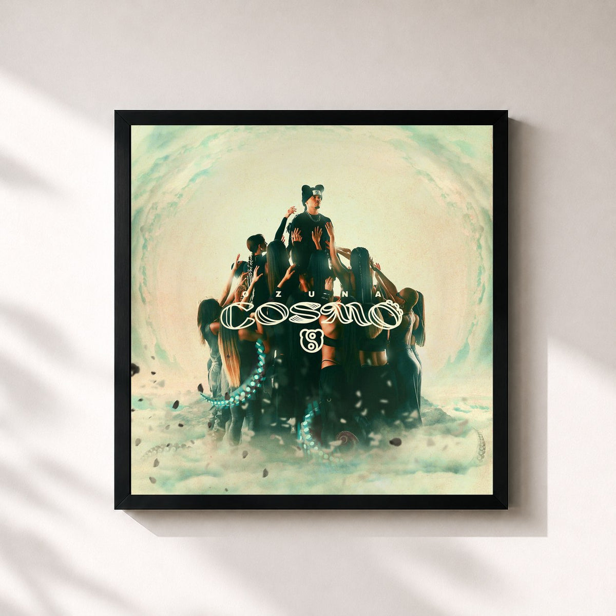 #noir Tableau carré de l'album Cosmo de Ozuna, cadre noir 32x32 cm