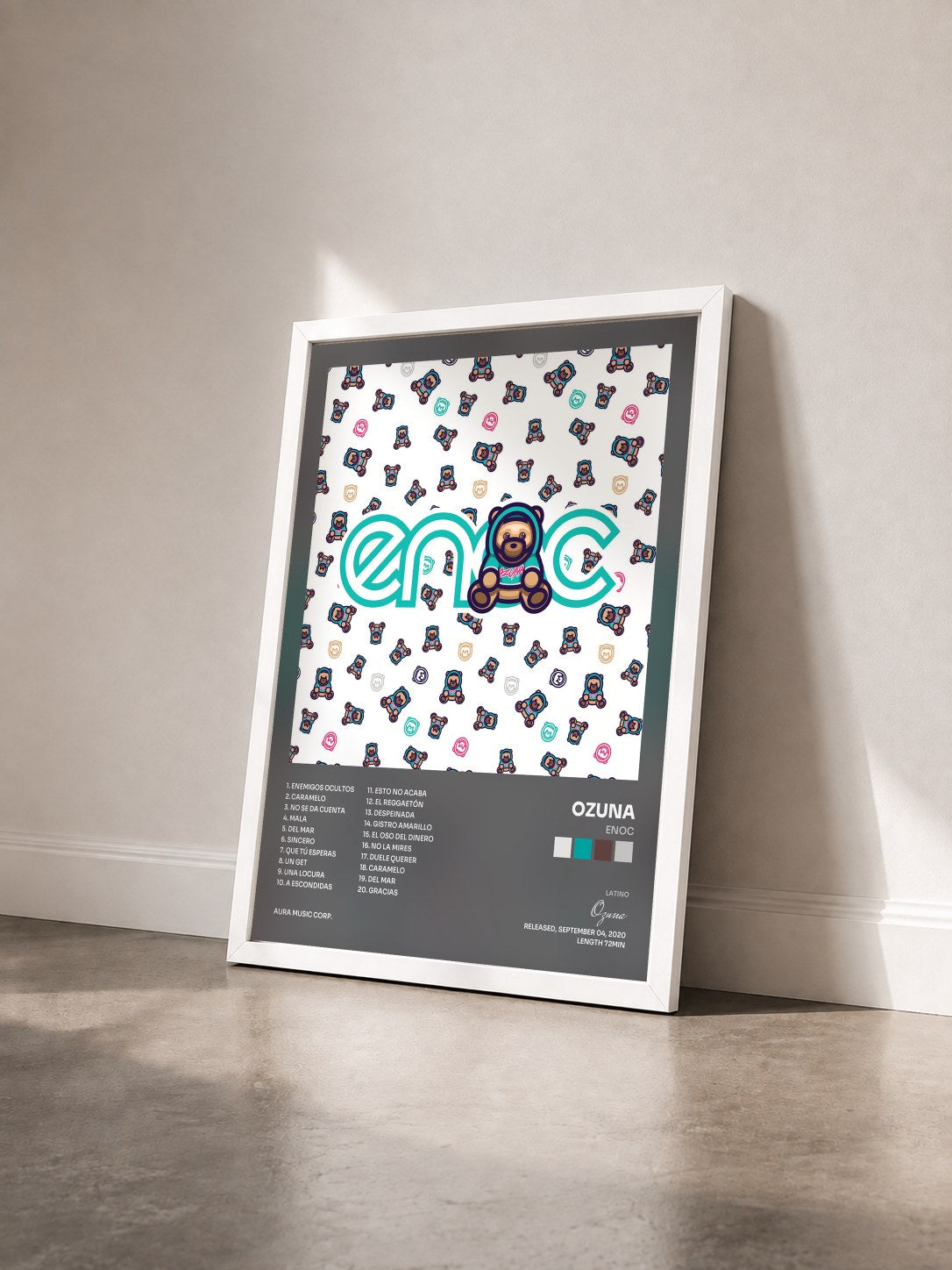 #blanc Tableau de l'album ENOC de Ozuna vu de trois quarts, cadre blanc