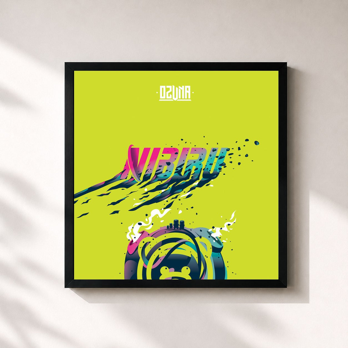 #noir Tableau carré de l'album Nibiru de Ozuna, cadre noir 32x32 cm