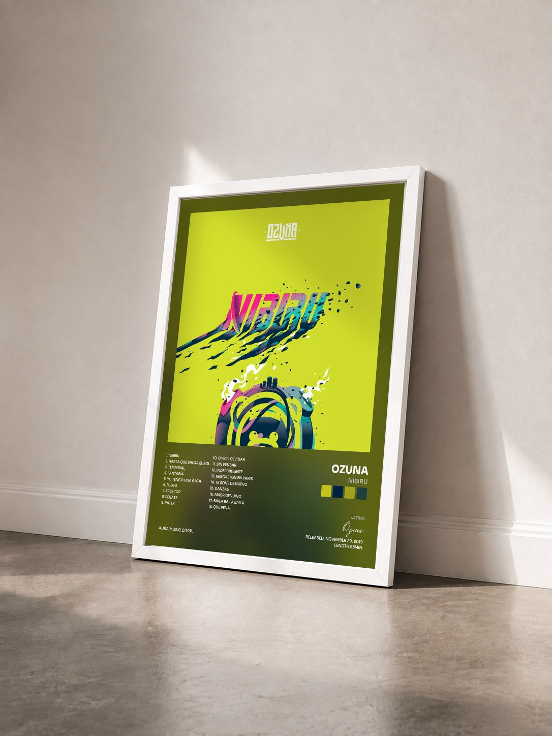 #blanc Tableau de l'album Nibiru de Ozuna vu de trois quarts, cadre blanc
