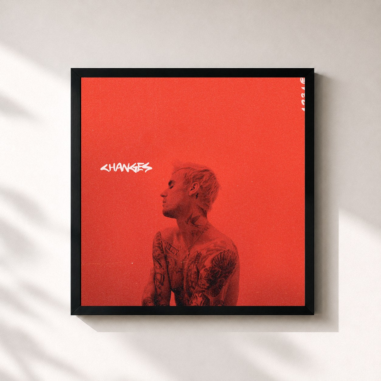 #noir Tableau carré de l'album Changes de Justin Bieber, cadre noir 32x32 cm
