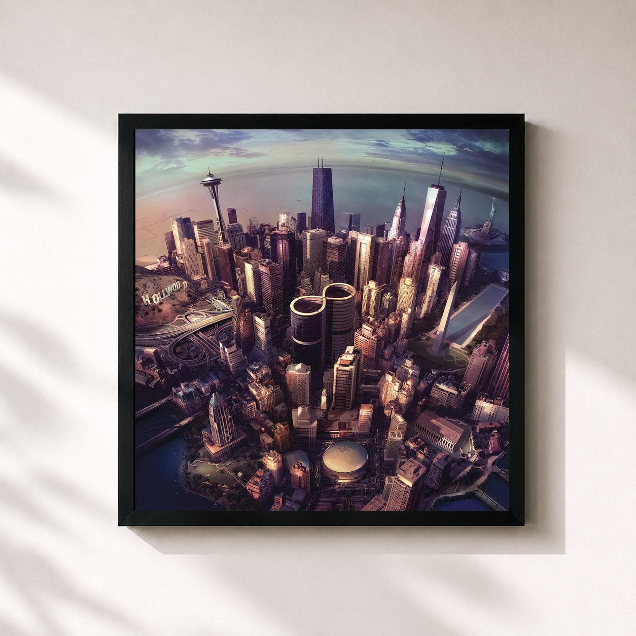 #noir Tableau carré de l'album Sonic Highways de Foo Fighters, cadre noir 32x32 cm