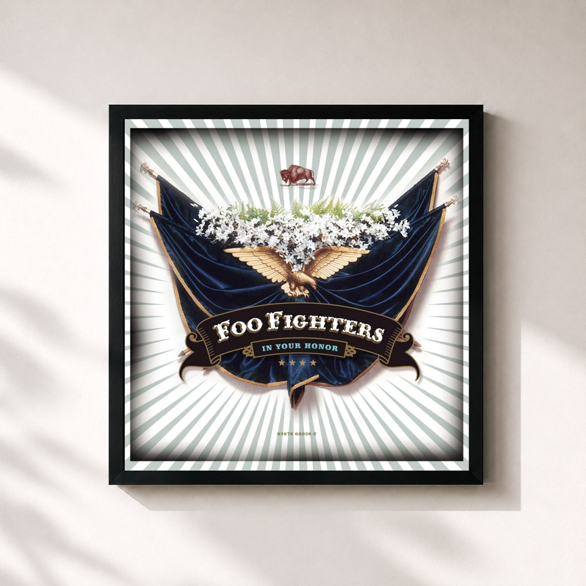 #noir Tableau carré de l'album In Your Honor de Foo Fighters, cadre noir 32x32 cm