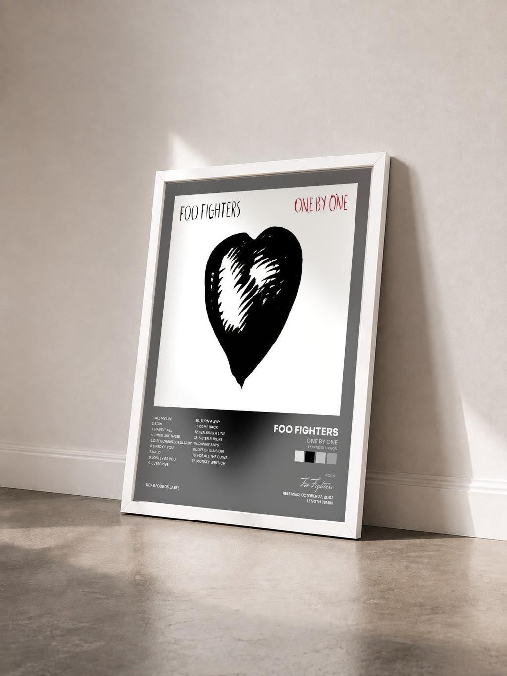 #blanc Tableau de l'album One By One (Expanded Edition) de Foo Fighters vu de trois quarts, cadre blanc