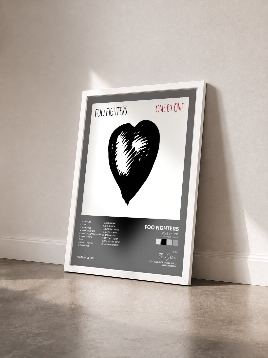 #blanc Tableau de l'album One By One (Expanded Edition) de Foo Fighters vu de trois quarts, cadre blanc