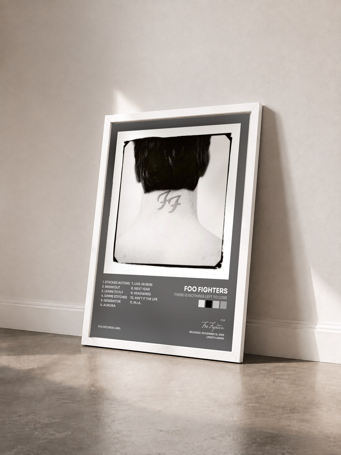 #blanc Tableau de l'album There Is Nothing Left To Lose de Foo Fighters vu de trois quarts, cadre blanc