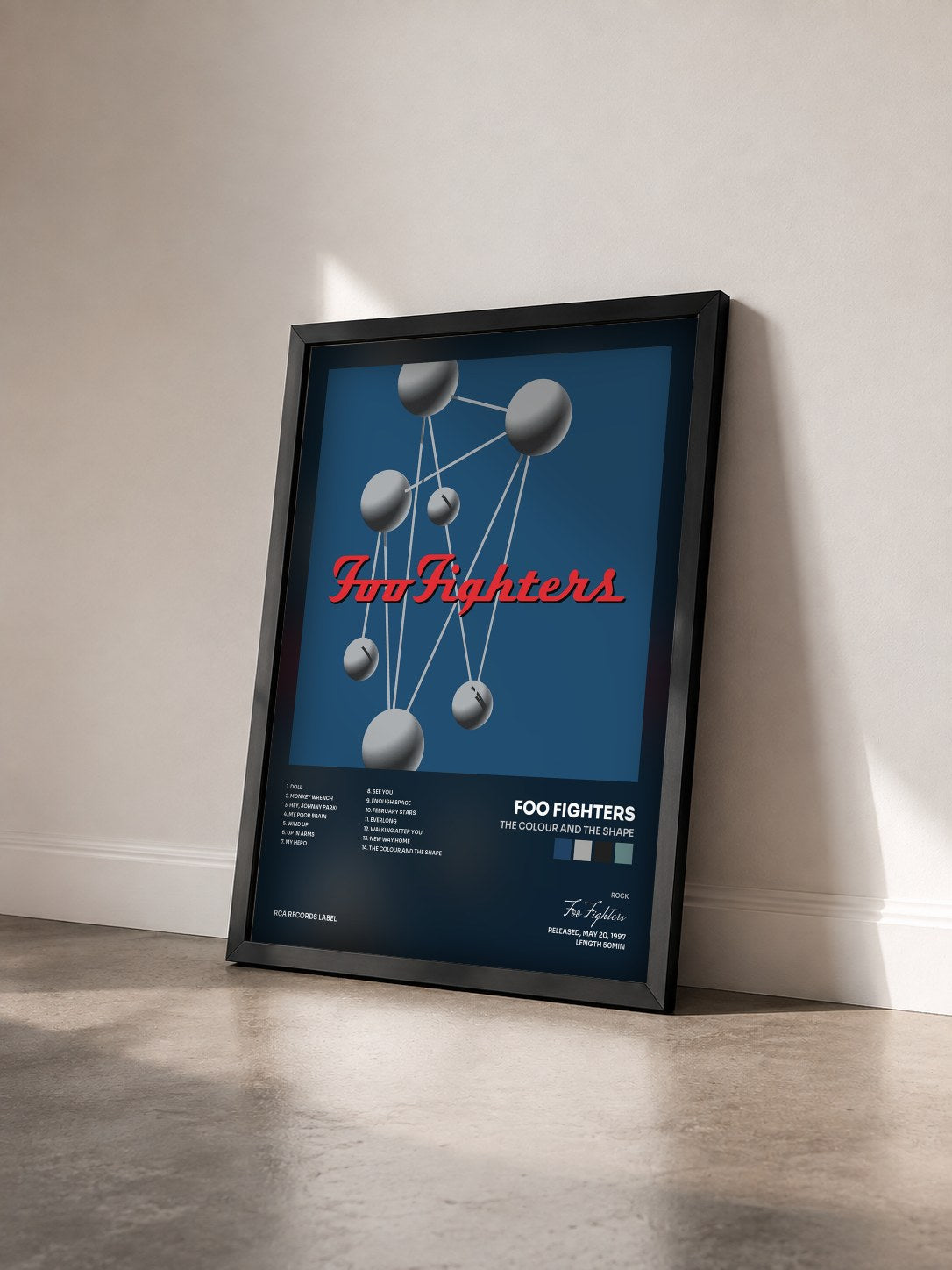 #noir Tableau de l'album The Colour And The Shape de Foo Fighters vu de trois quarts, cadre noir
