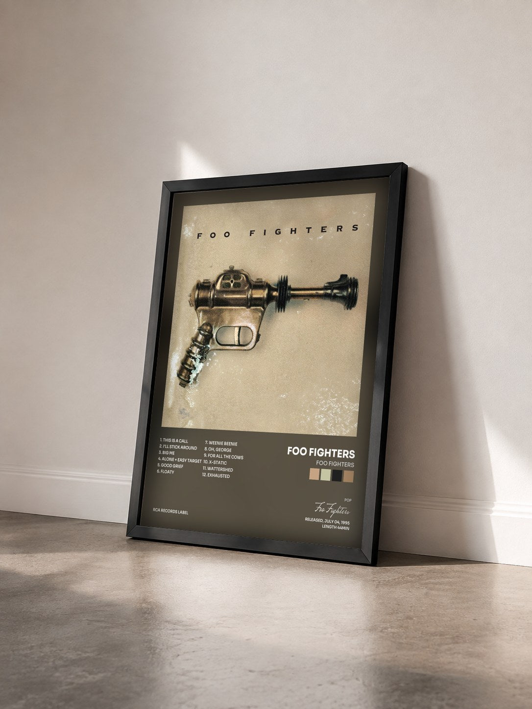 #noir Foo Fighters by Foo Fighters as a framed art print seen at an angle, black frame