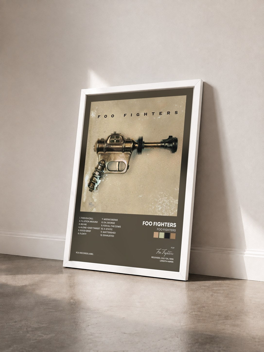 #blanc Foo Fighters by Foo Fighters as a framed art print seen at an angle, white frame