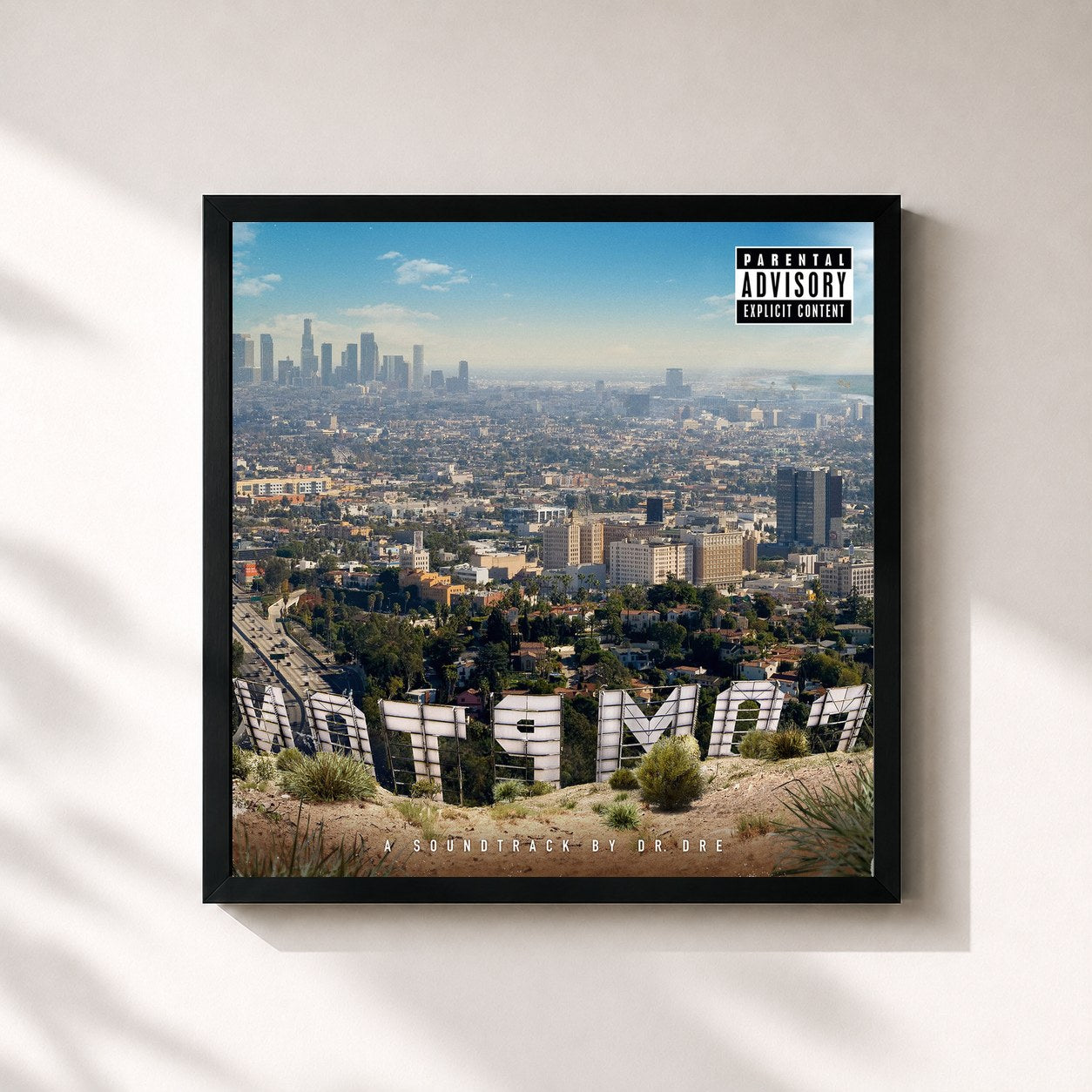 #noir Tableau carré de l'album Compton de Dr. Dre, cadre noir 32x32 cm
