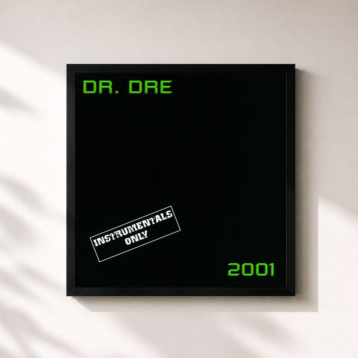 #noir Tableau carré de l'album 2001 Instrumental de Dr. Dre, cadre noir 32x32 cm