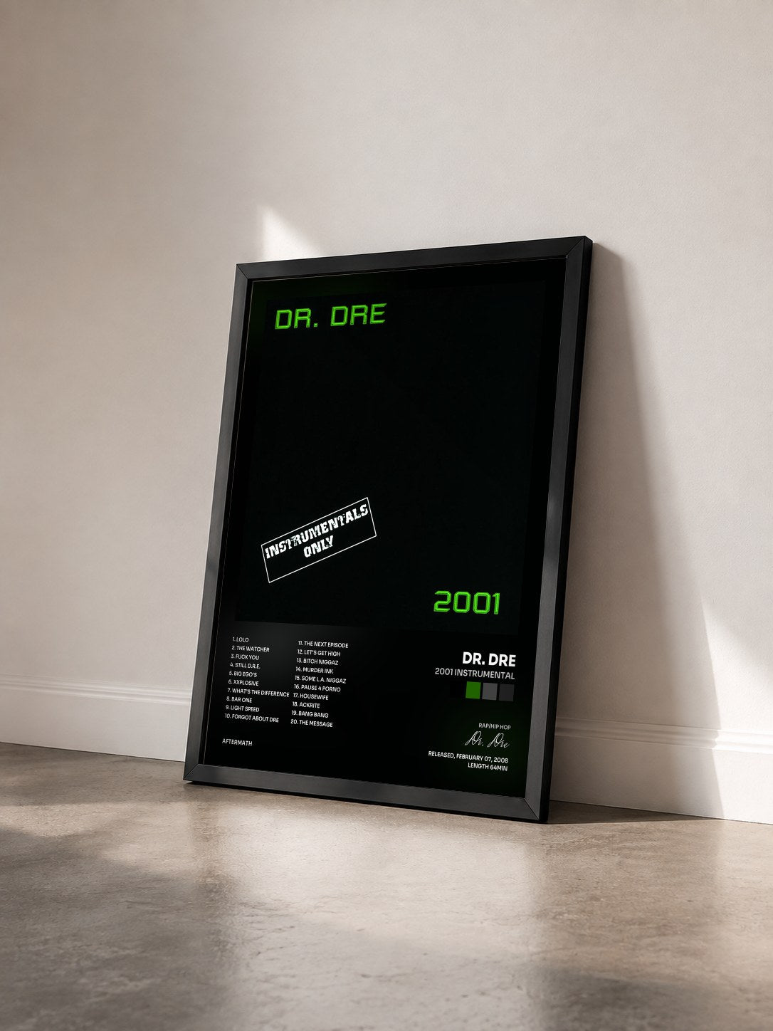 #noir Tableau de l'album 2001 Instrumental de Dr. Dre vu de trois quarts, cadre noir