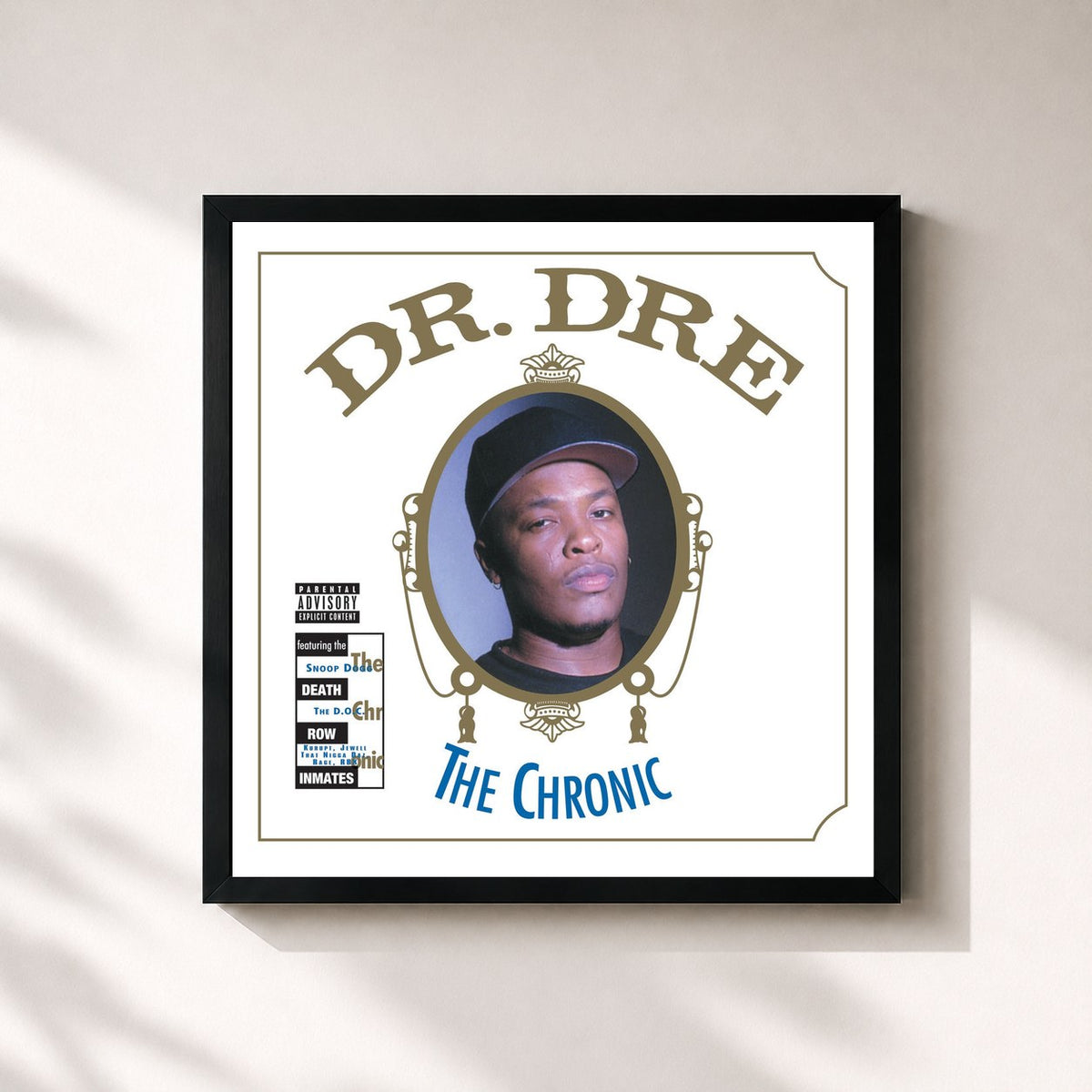 #noir Tableau carré de l'album The Chronic de Dr. Dre, cadre noir 32x32 cm