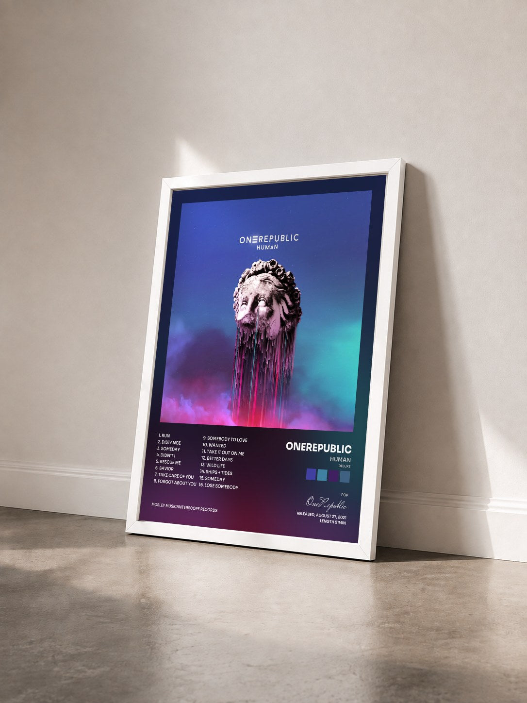 #blanc Tableau de l'album Human (Deluxe) de OneRepublic vu de trois quarts, cadre blanc
