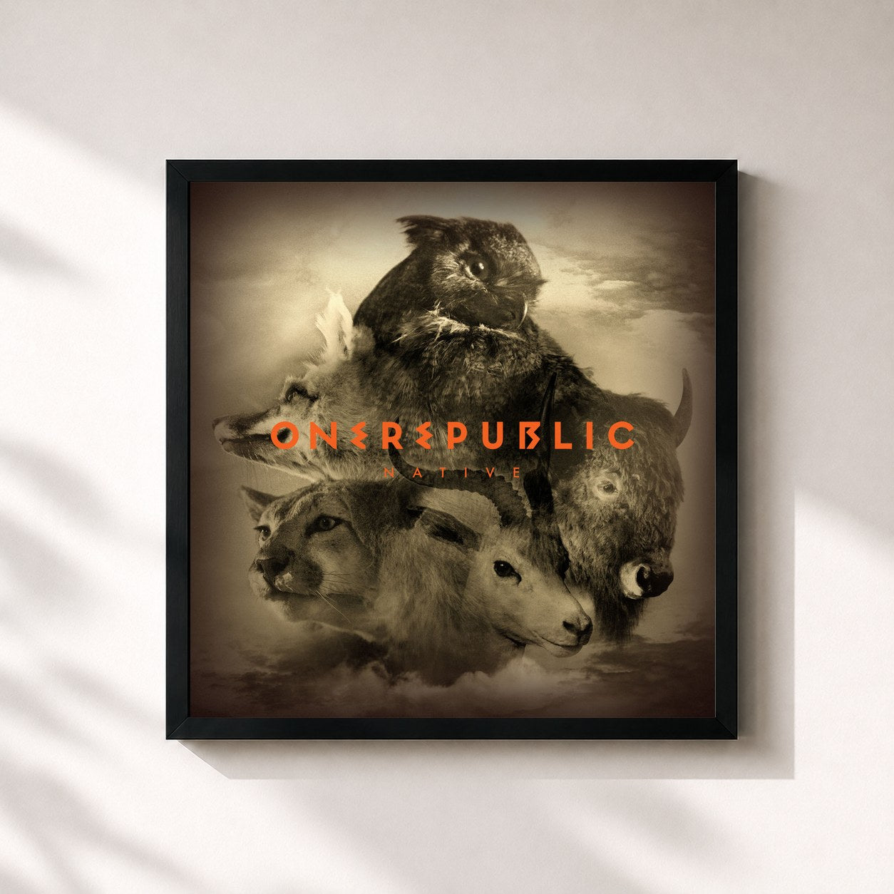 #noir Tableau carré de l'album Native de OneRepublic, cadre noir 32x32 cm