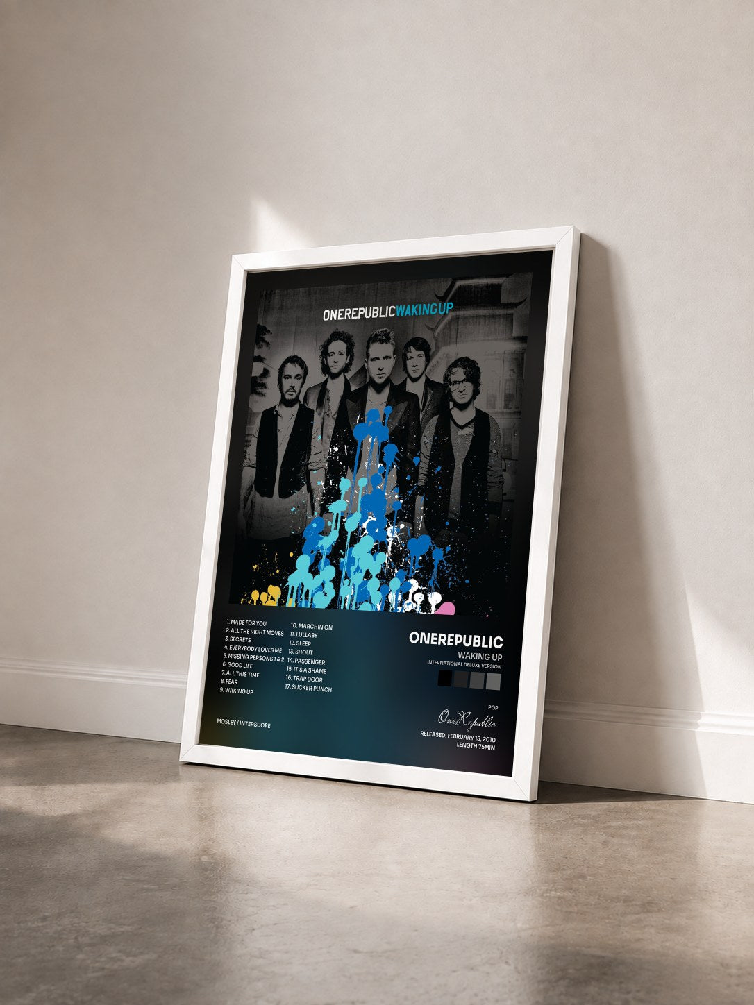 #blanc Tableau de l'album Waking Up (International Deluxe Version) de OneRepublic vu de trois quarts, cadre blanc