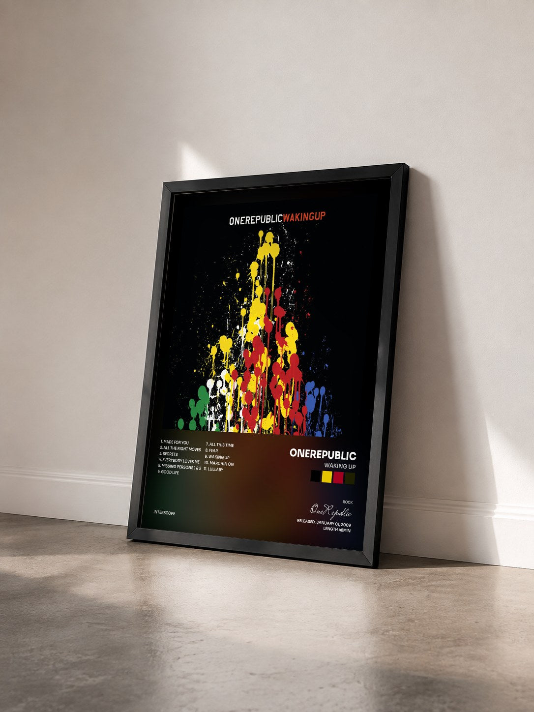 #noir Tableau de l'album Waking Up de OneRepublic vu de trois quarts, cadre noir
