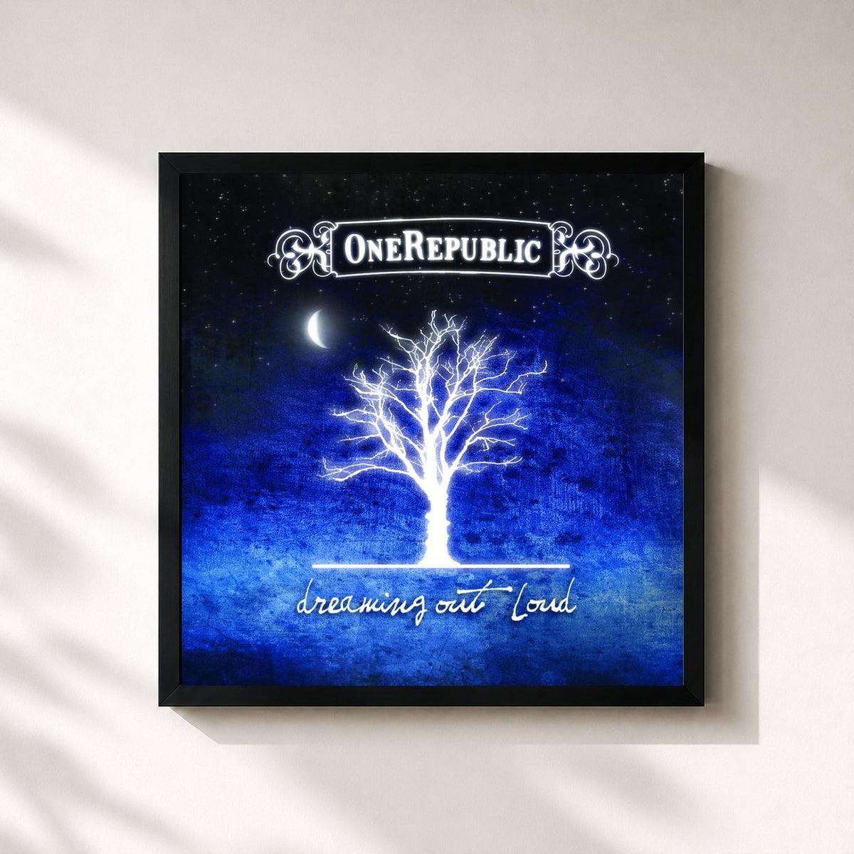 #noir Tableau carré de l'album Dreaming Out Loud de OneRepublic, cadre noir 32x32 cm