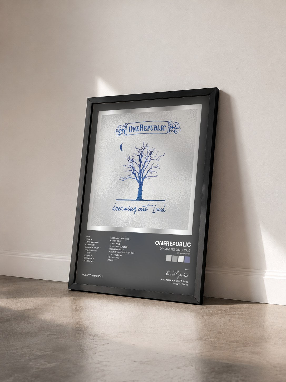 #noir Tableau de l'album Dreaming Out Loud (Deluxe Edition) de OneRepublic vu de trois quarts, cadre noir