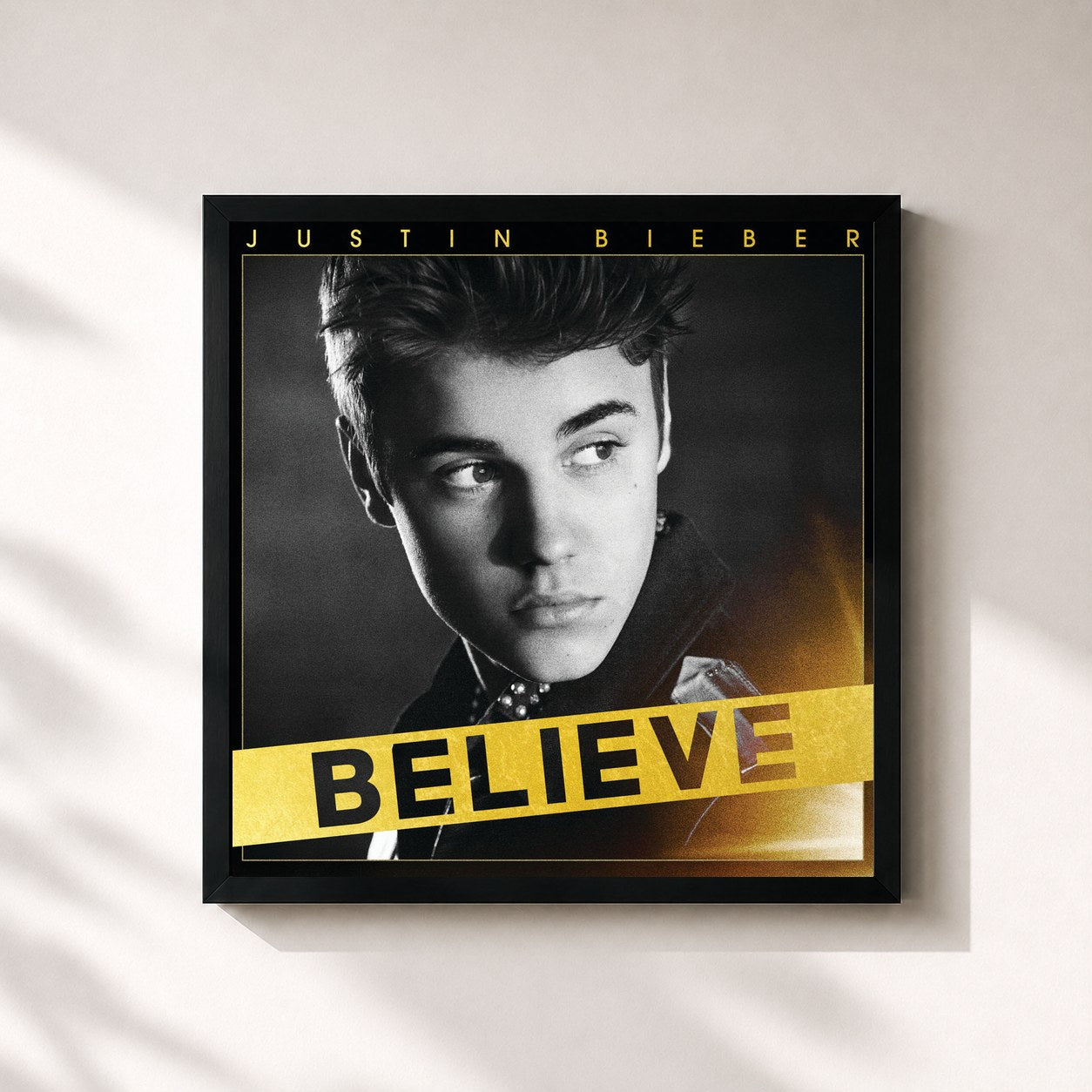 #noir Believe di Justin Bieber in stampa quadrata incorniciata, cornice nera 32x32 cm