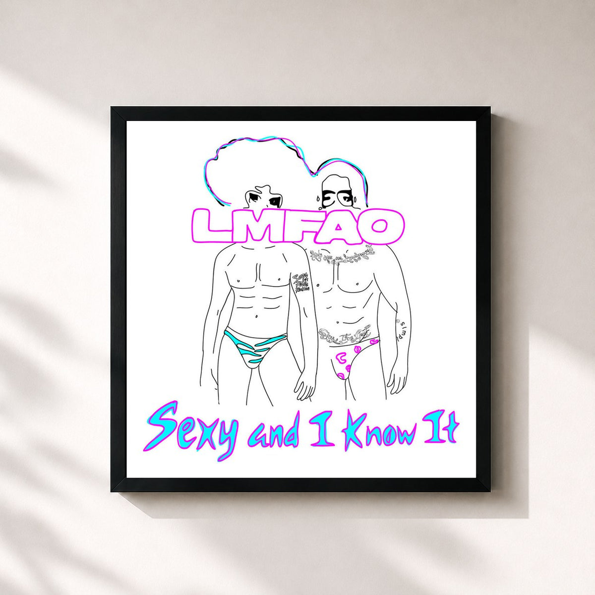 #noir Tableau carré de l'album Sexy And I Know It (Remixes) de LMFAO, cadre noir 32x32 cm