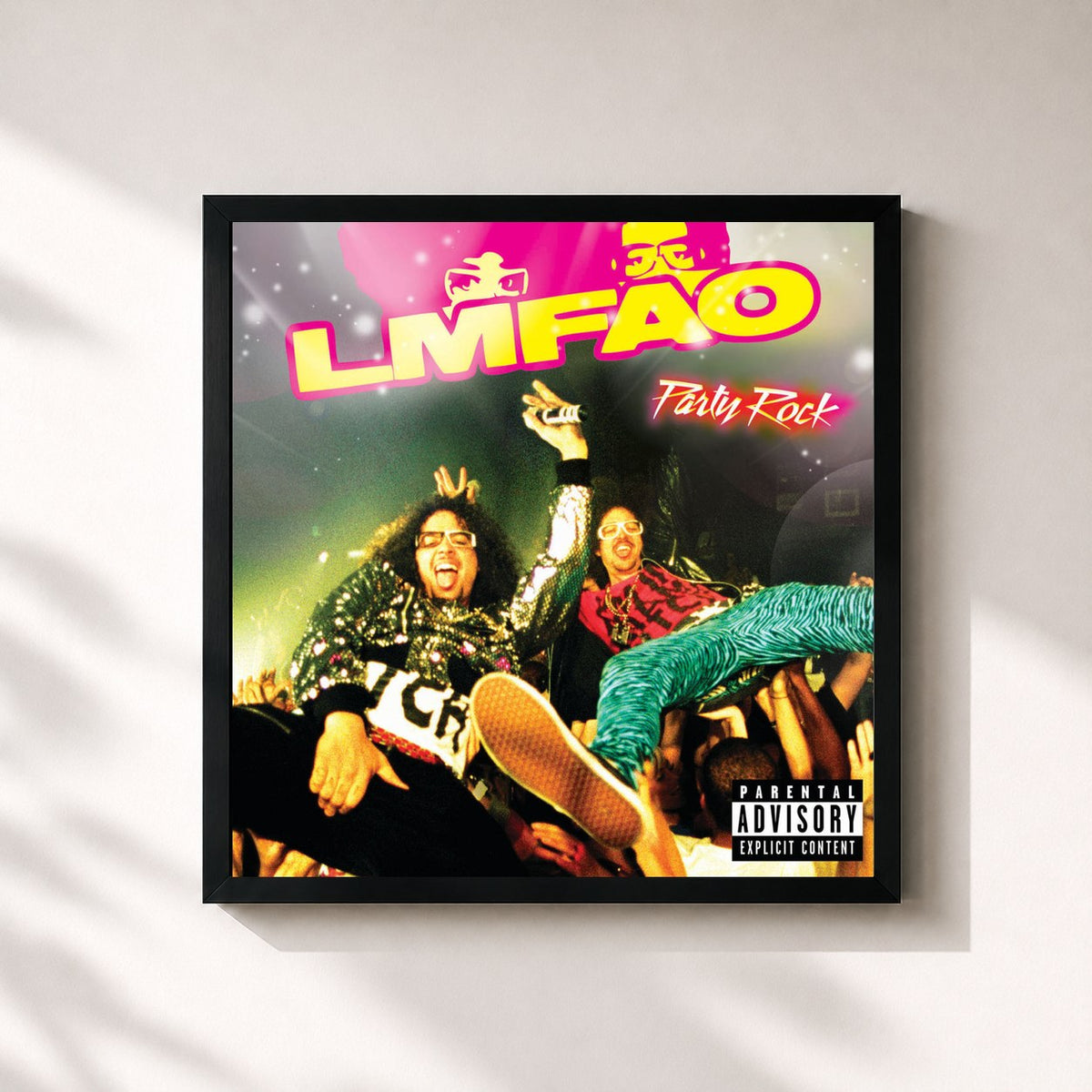 #noir Tableau carré de l'album Party Rock de LMFAO, cadre noir 32x32 cm
