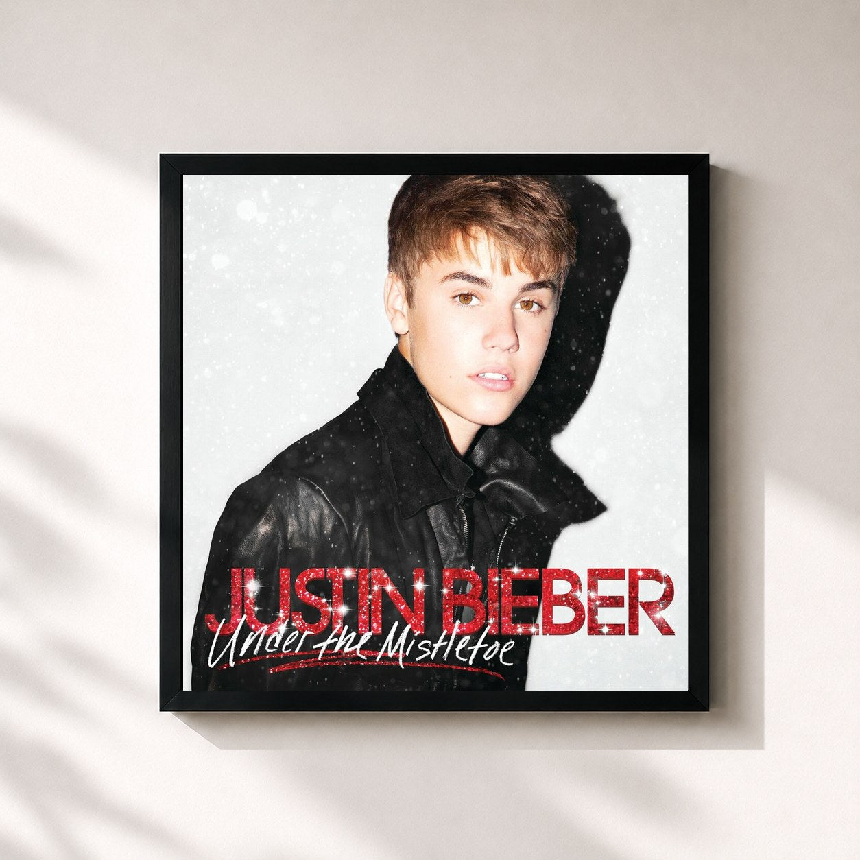 #noir Tableau carré de l'album Under The Mistletoe de Justin Bieber, cadre noir 32x32 cm
