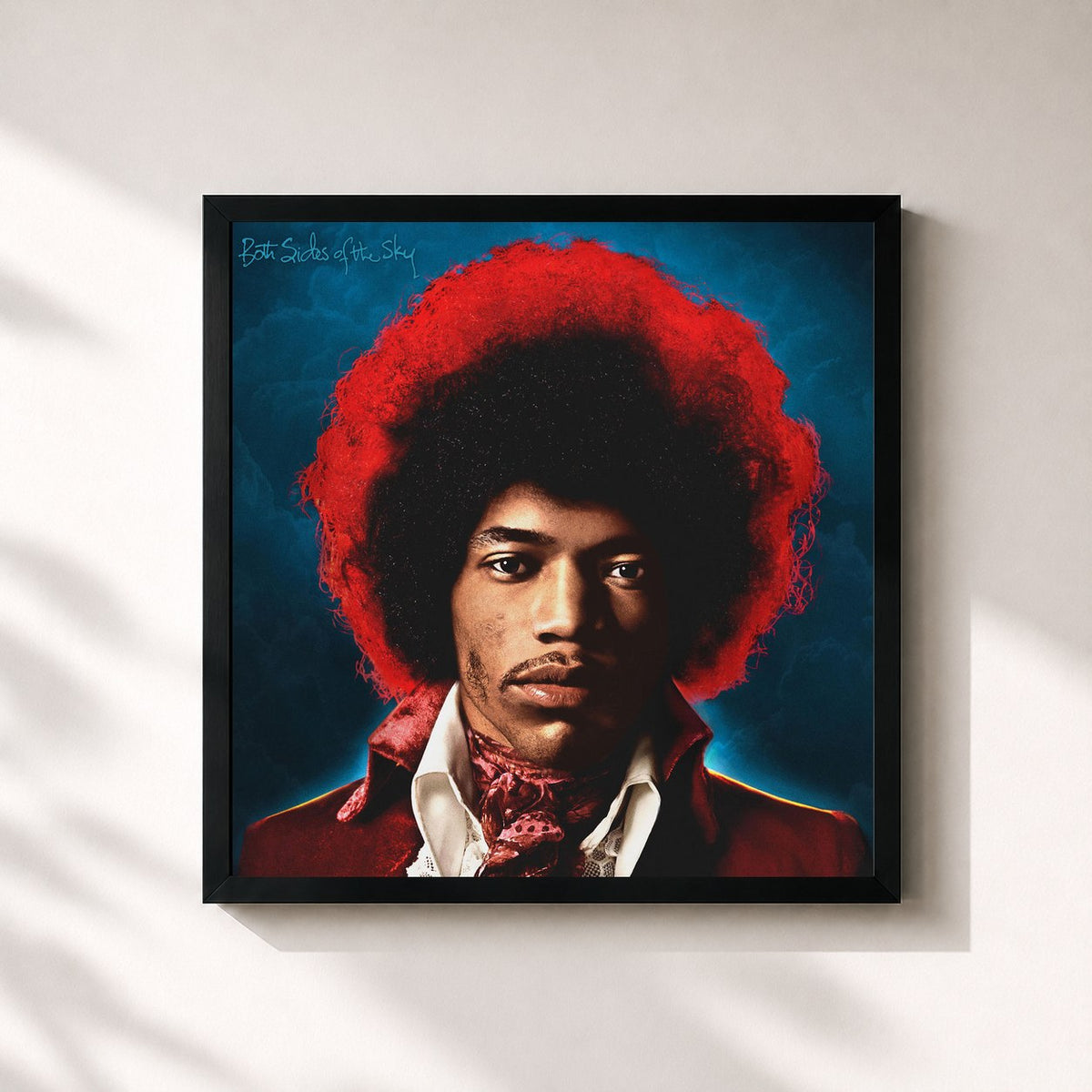 #noir Tableau carré de l'album Both Sides of the Sky de Jimi Hendrix, cadre noir 32x32 cm