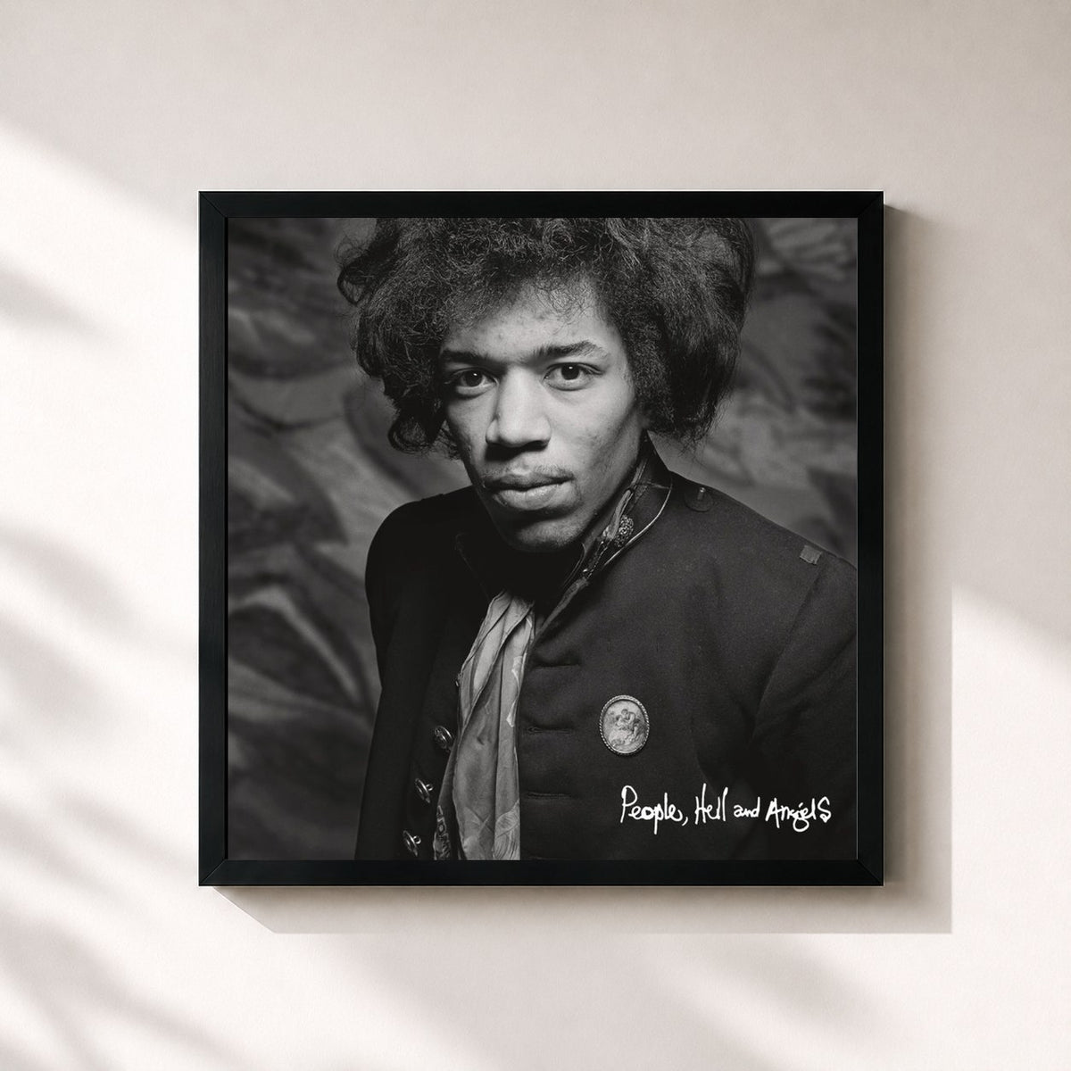 #noir Tableau carré de l'album People, Hell & Angels de Jimi Hendrix, cadre noir 32x32 cm