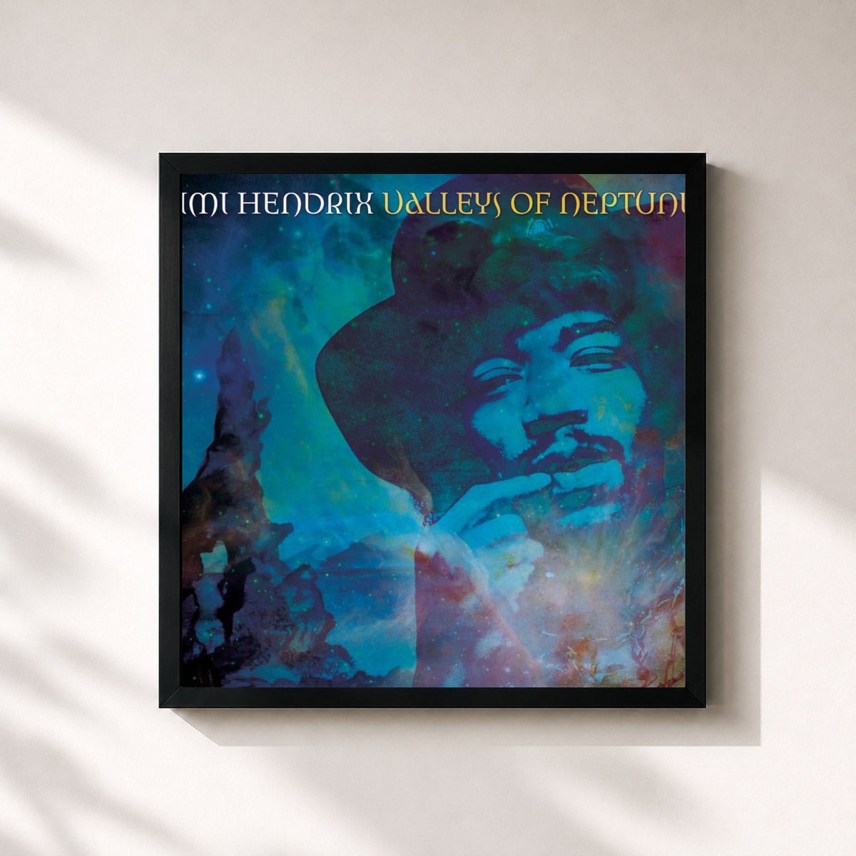 #noir Tableau carré de l'album Valleys Of Neptune de Jimi Hendrix, cadre noir 32x32 cm