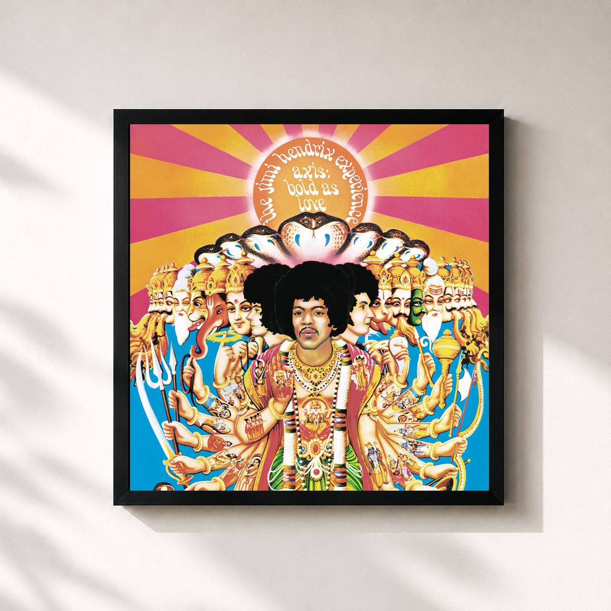 #noir Tableau carré de l'album Axis: Bold As Love de Jimi Hendrix, cadre noir 32x32 cm