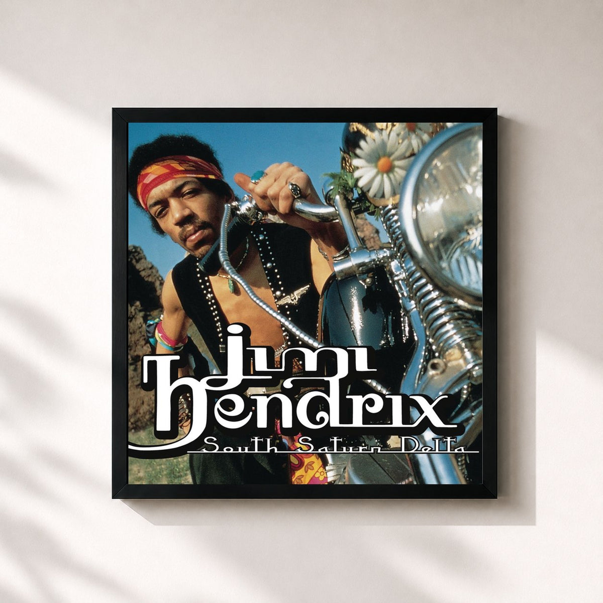 #noir Tableau carré de l'album South Saturn Delta de Jimi Hendrix, cadre noir 32x32 cm