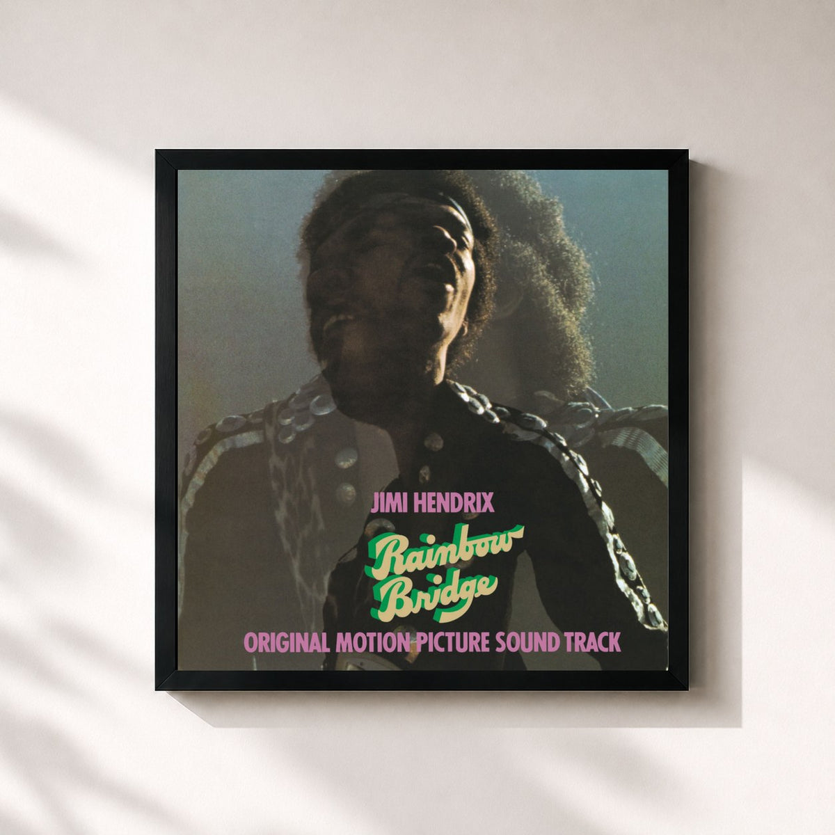 #noir Tableau carré de l'album Rainbow Bridge de Jimi Hendrix, cadre noir 32x32 cm
