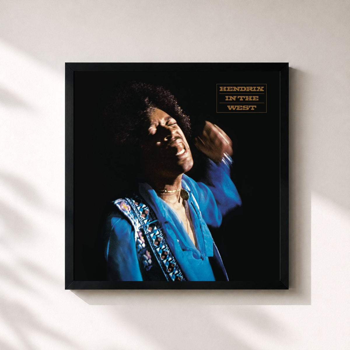 #noir Tableau carré de l'album Hendrix In The West de Jimi Hendrix, cadre noir 32x32 cm
