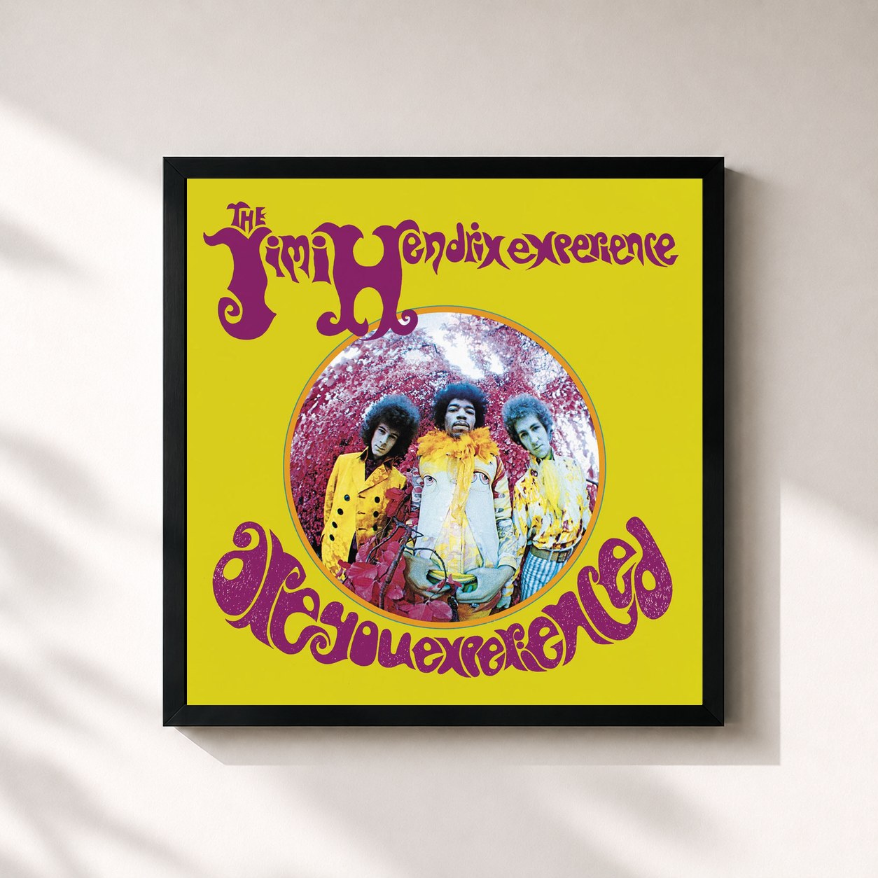 #noir Are You Experienced by Jimi Hendrix as a square framed art print, black 32x32 cm frame