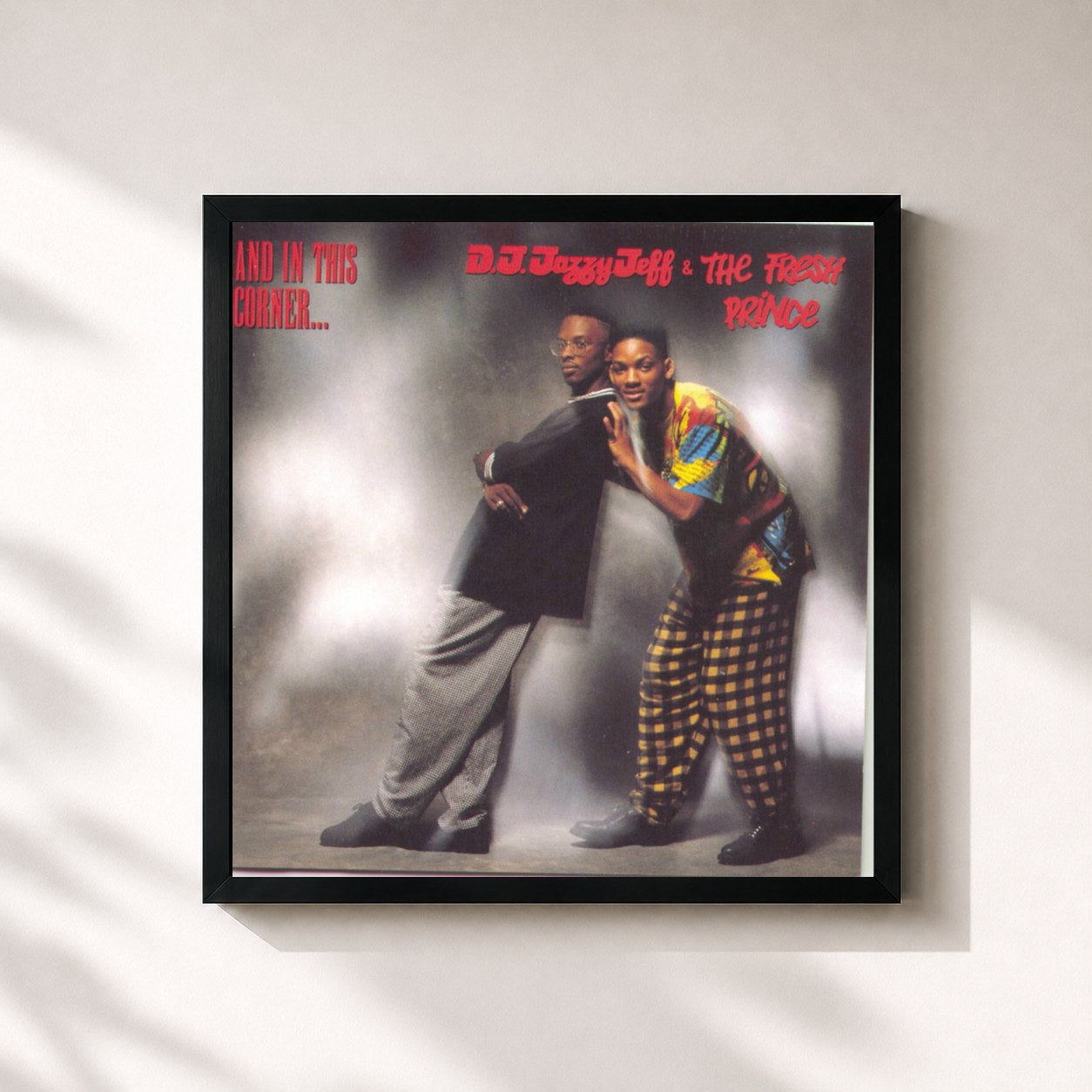 #noir Tableau carré de l'album And In This Corner... de DJ Jazzy Jeff & The Fresh Prince, cadre noir 32x32 cm