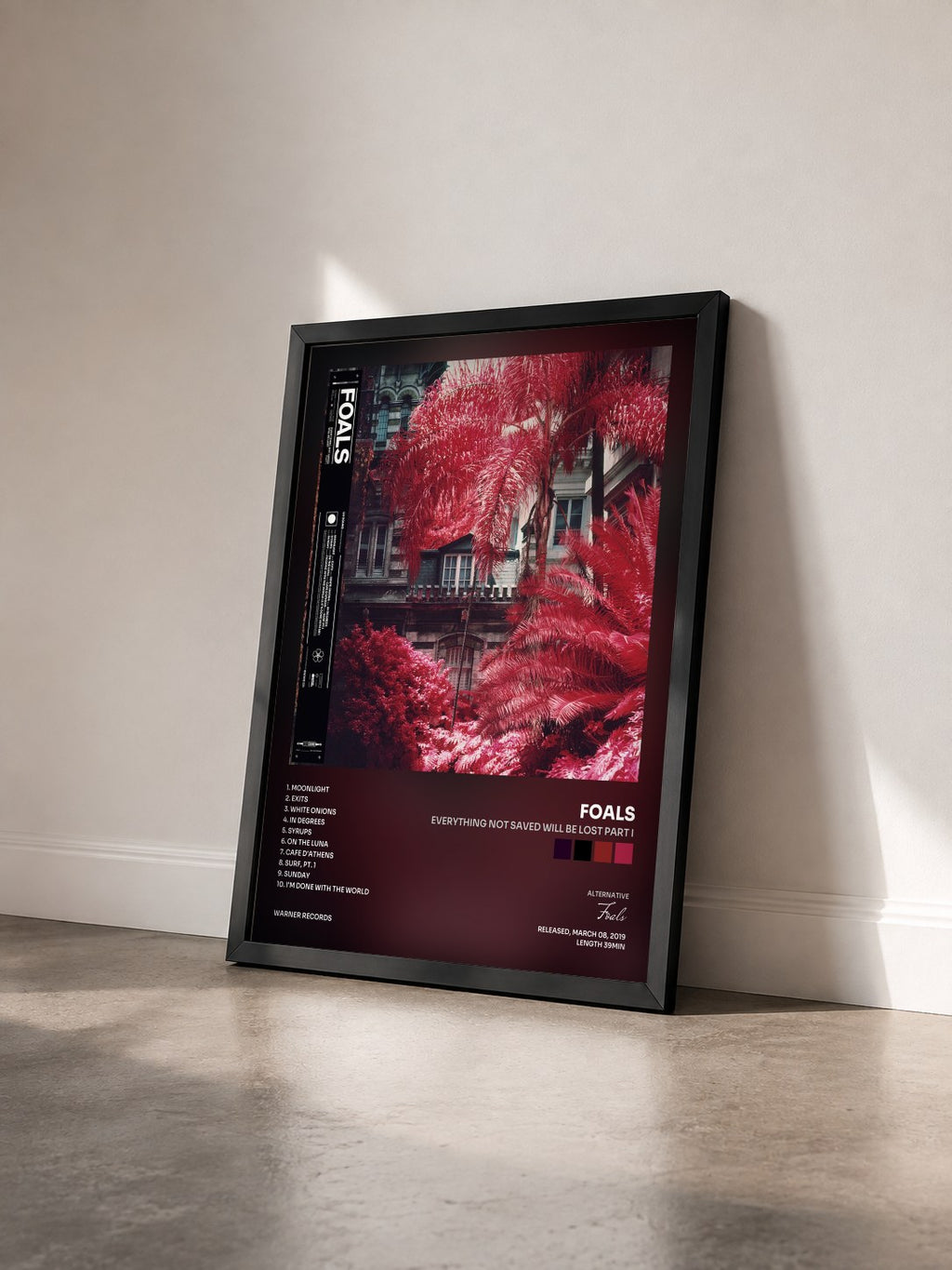 #noir Tableau de l'album Everything Not Saved Will Be Lost Part I de Foals vu de trois quarts, cadre noir