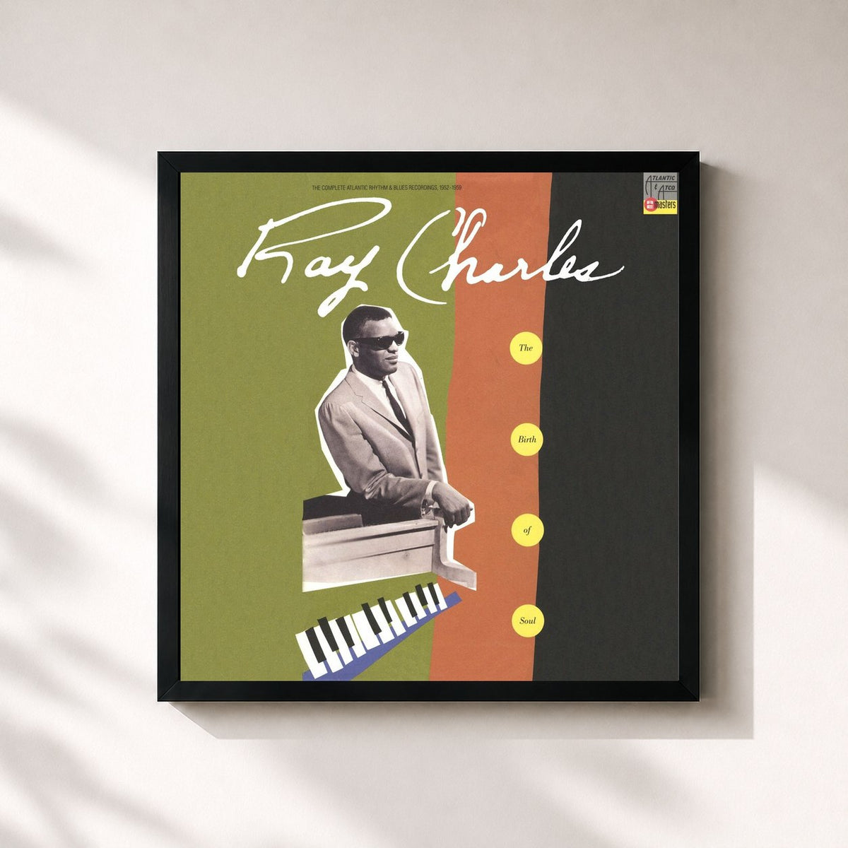 #noir Tableau carré de l'album The Birth of Soul de Ray Charles, cadre noir 32x32 cm