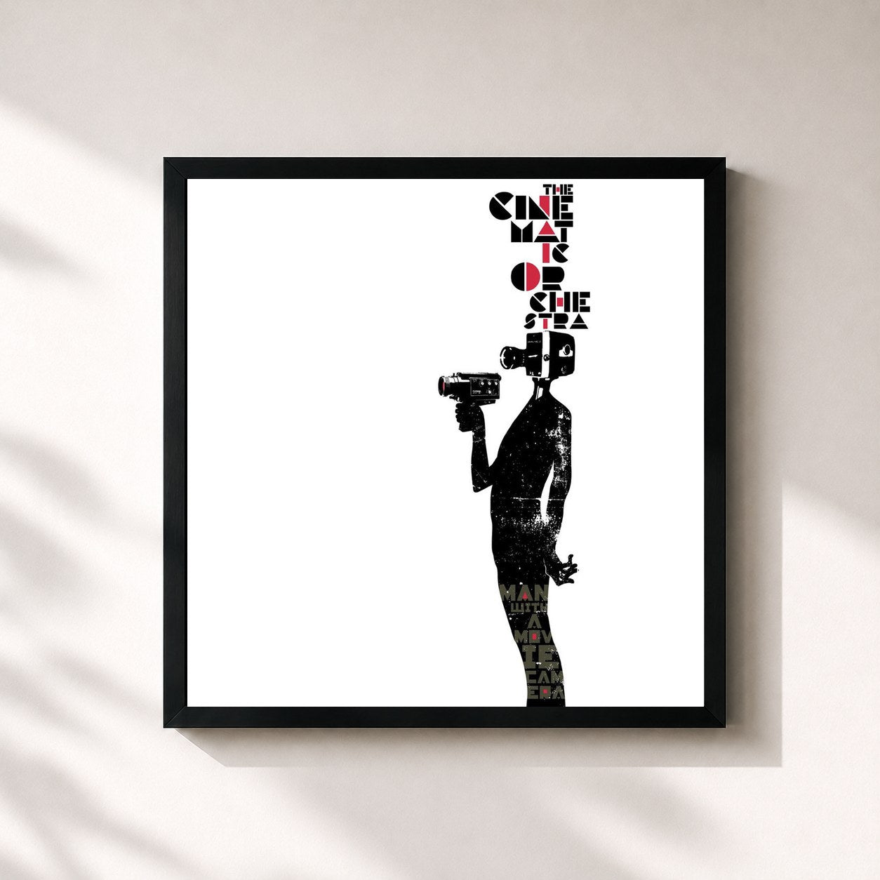 #noir Tableau carré de l'album Man With A Movie Camera de The Cinematic Orchestra, cadre noir 32x32 cm