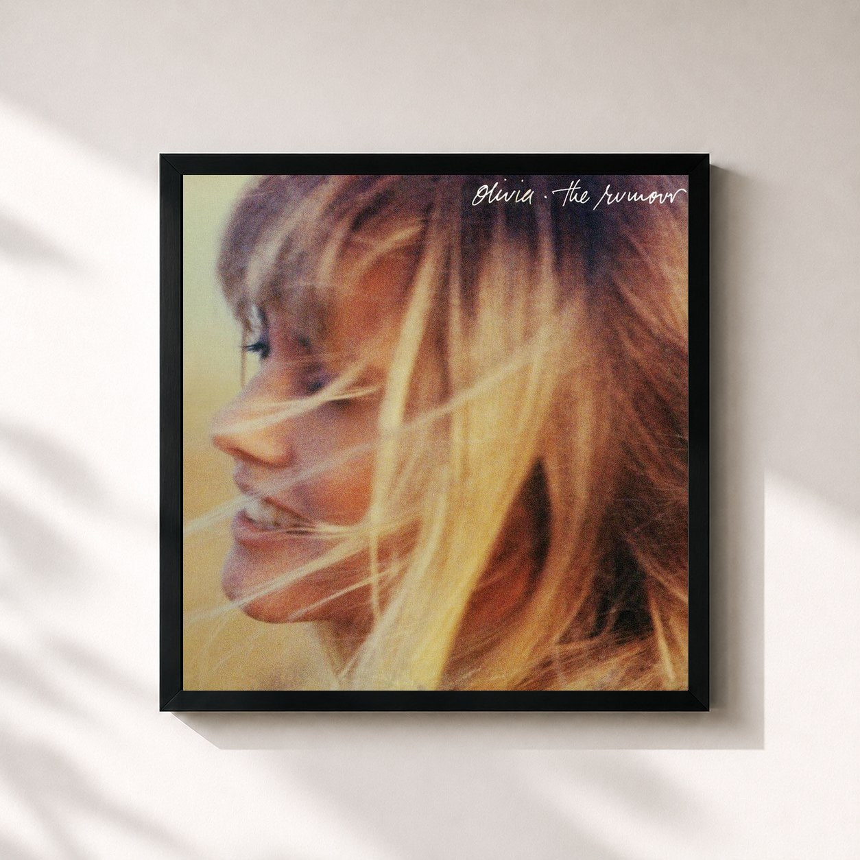 #noir Tableau carré de l'album The Rumour de Olivia Newton-John, cadre noir 32x32 cm