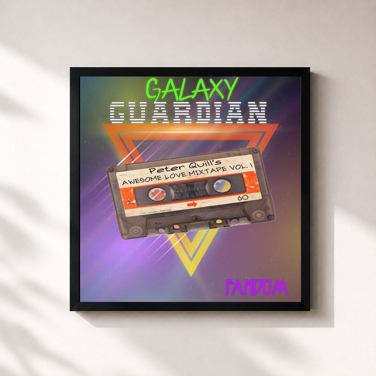 #noir Tableau carré de l'album Galaxy Guardian Peter Quill's: Awesome Love Mixtape Vol. 1 de Fandom, cadre noir 32x32 cm
