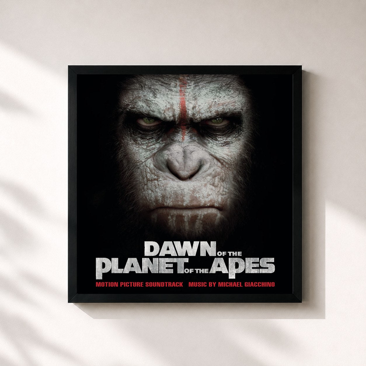 #noir Tableau carré de l'album Dawn of the Planet of the Apes (Original Motion Picture Soundtrack) de Michael Giacchino, cadre noir 32x32 cm