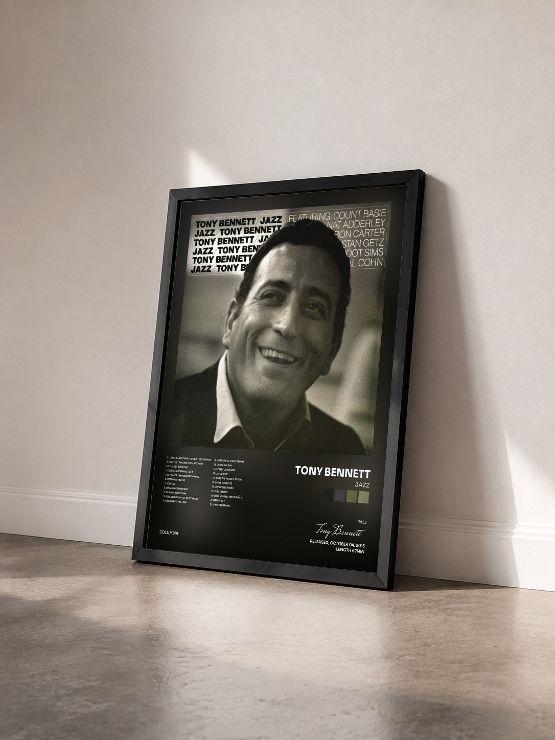#noir Tableau de l'album Jazz de Tony Bennett vu de trois quarts, cadre noir