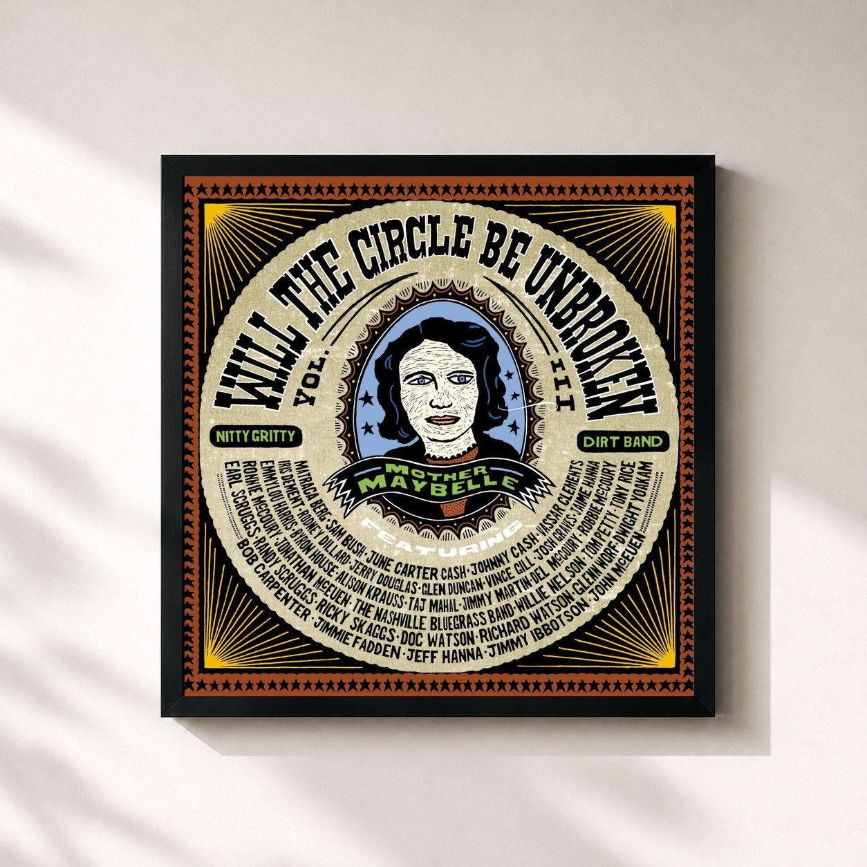#noir Tableau carré de l'album Will The Circle Be Unbroken (Vol. III) de Nitty Gritty Dirt Band, cadre noir 32x32 cm