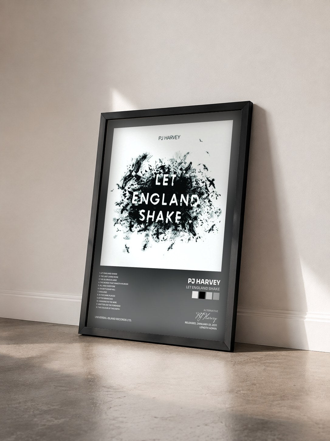 #noir Tableau de l'album Let England Shake de PJ Harvey vu de trois quarts, cadre noir